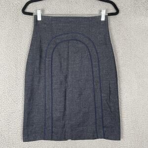 In The Now Skirt Womens 2 Gray Blue Wool Blend Pencil Pipe Trim Career Lined